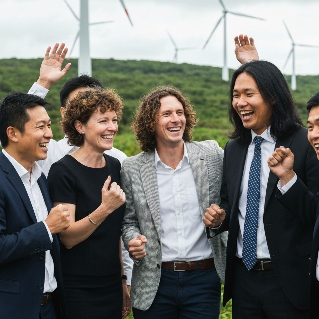 Time comemorando conquistas sustentáveis